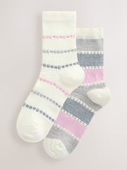 Pink/Grey Stripe Tuckstitch Ankle Socks 2 Pack - Image 1 of 5