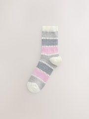 Pink/Grey Stripe Tuckstitch Ankle Socks 2 Pack - Image 2 of 5