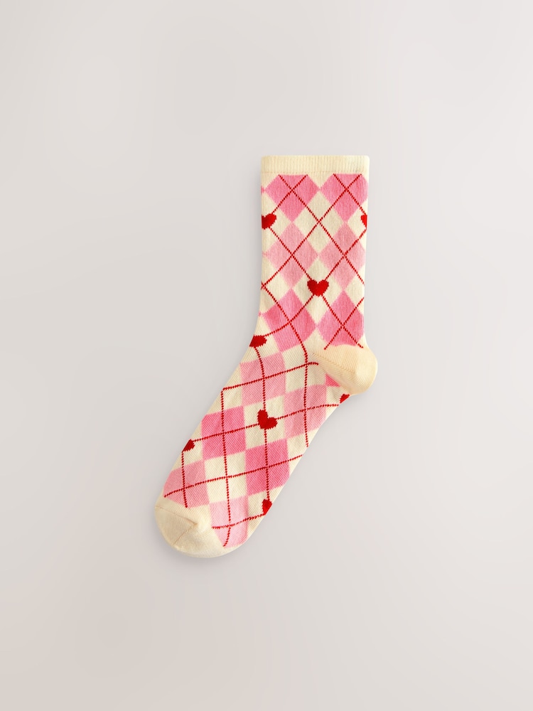 Pink/Red Argyle Ankle Socks 3 Pack - Image 2 of 6