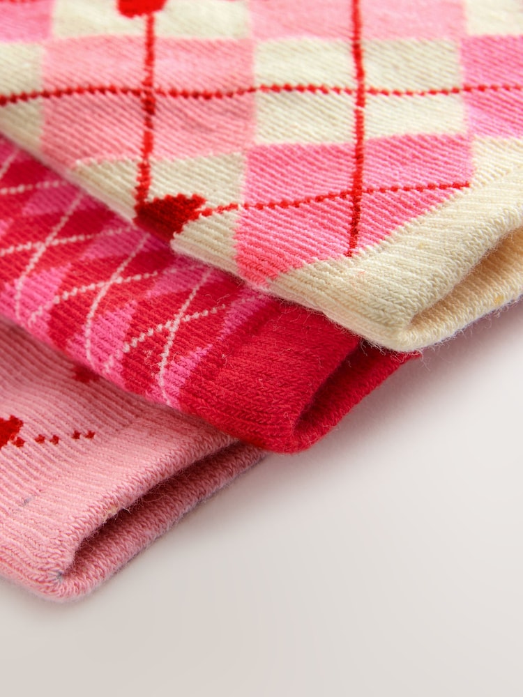 Pink/Red Argyle Ankle Socks 3 Pack - Image 6 of 6