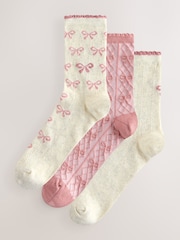 Pink Bows Ankle Socks 3 Pack - Image 1 of 6