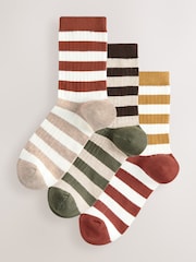 Rust/Neutral Stripe Ankle Socks 3 Pack - Image 1 of 6