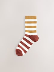 Rust/Neutral Stripe Ankle Socks 3 Pack - Image 3 of 6