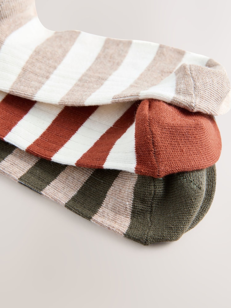 Rust/Neutral Stripe Ankle Socks 3 Pack - Image 6 of 6