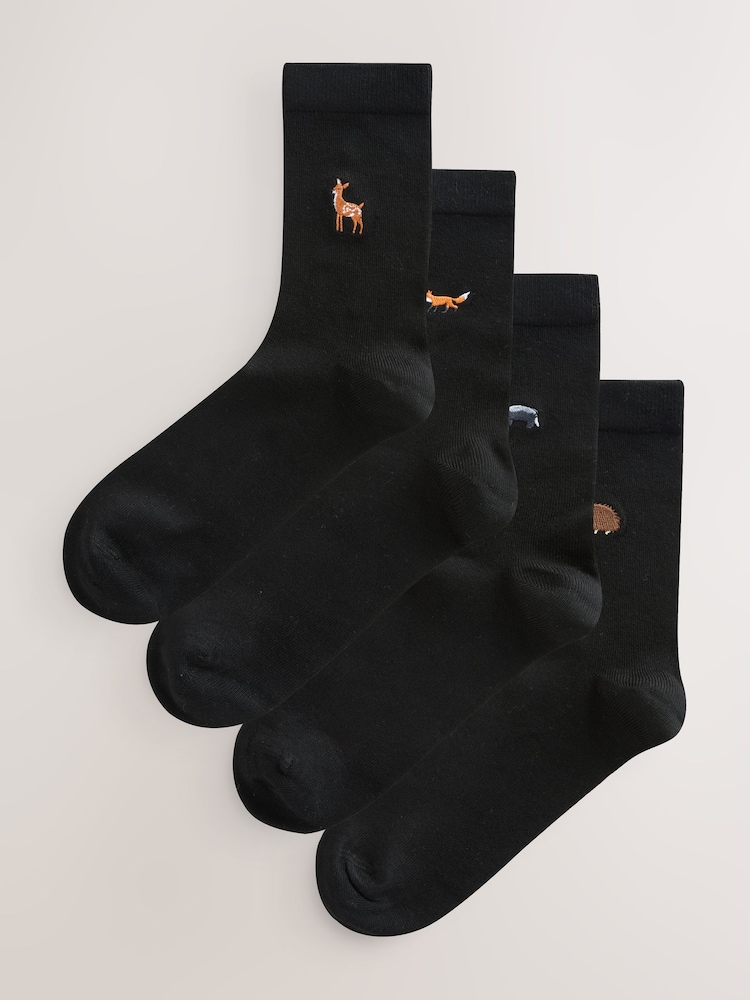 Autumn Animals Embroidered Motif Ankle Socks 4 Pack - Image 1 of 8