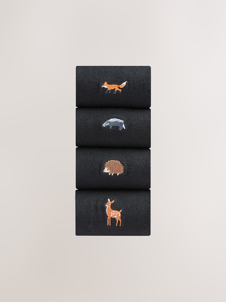 Autumn Animals Embroidered Motif Ankle Socks 4 Pack - Image 2 of 8