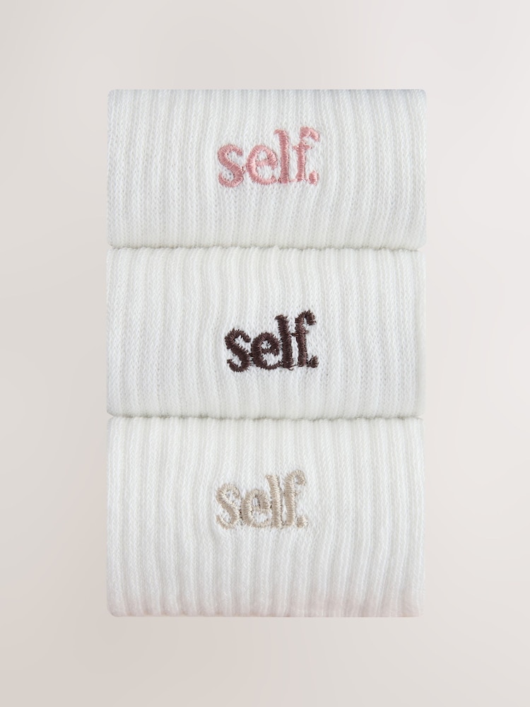 self. Cream/Pink/Choc Cushion Sole Lounge Ankle Socks 3 Pack - Image 2 of 7