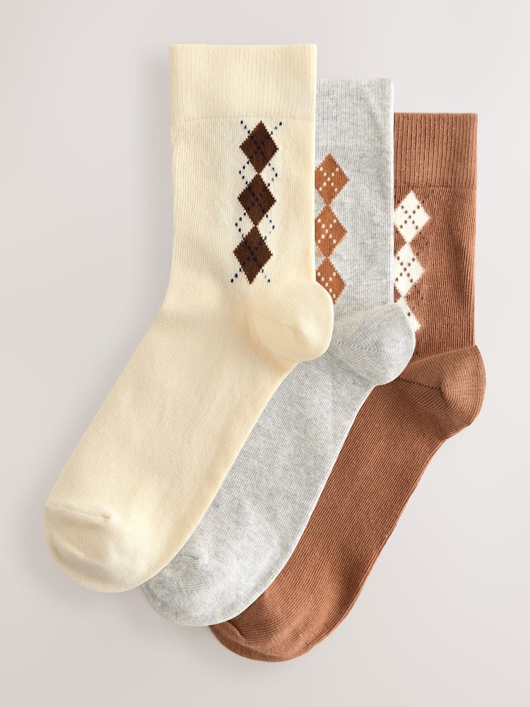 Neutral Argyle Ankle Socks 3 Pack - Image 1 of 6