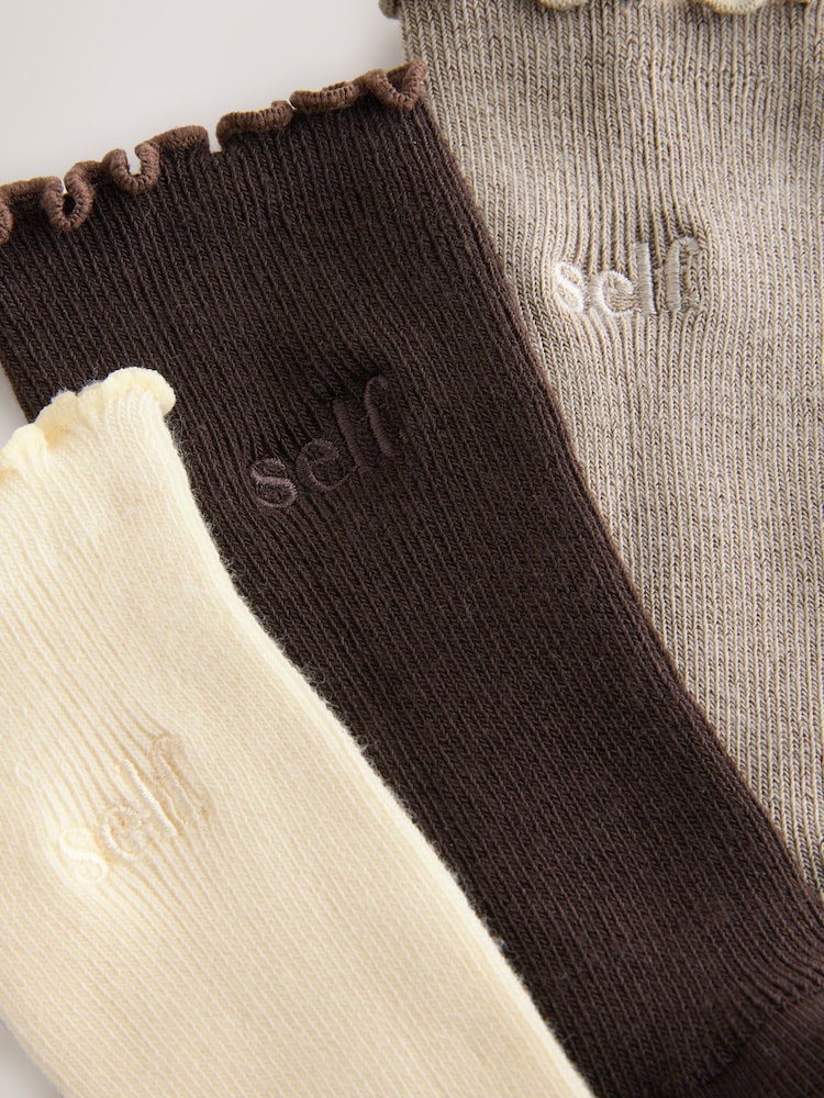 Neutral/cream/Chocolate - Pacote de meias bordadas com debrum de alface 3 - Imagem 7 de 7