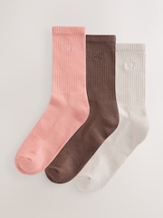 self. Choc/Neutral/Pink Cushion Sole Lounge Ankle Socks 3 Pack - Image 1 of 7