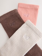 self. Choc/Neutral/Pink Cushion Sole Lounge Ankle Socks 3 Pack - Image 6 of 7