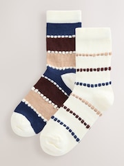 Berry/Navy Stripe Tuckstitch Ankle Socks 2 Pack - Image 1 of 5