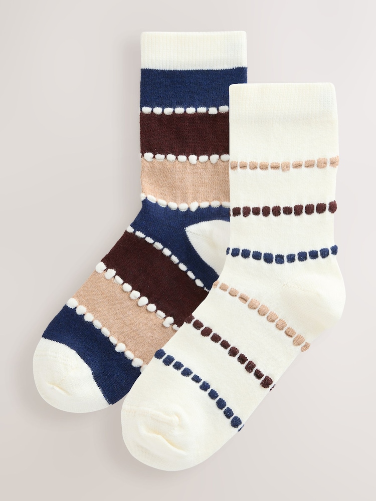 Berry/Navy Stripe Tuckstitch Ankle Socks 2 Pack - Image 1 of 5