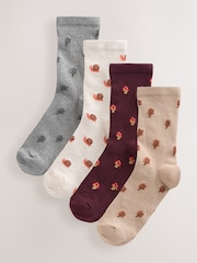 Autumn Animals Ditsy Ankle Socks 4 Pack - Image 1 of 7