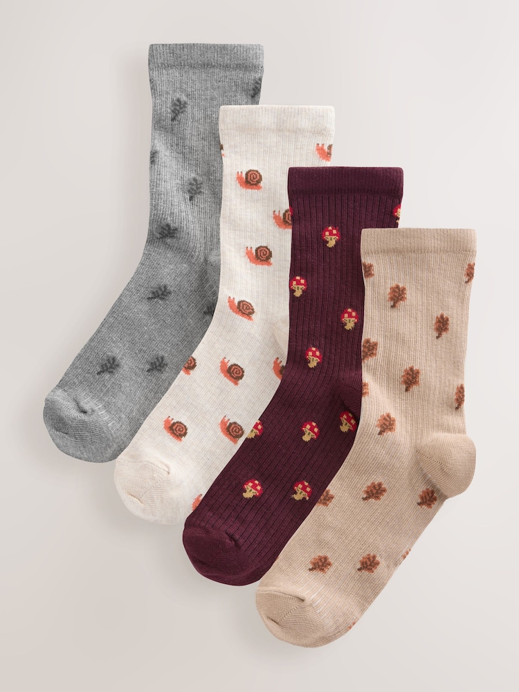 Autumn Animals Ditsy Ankle Socks 4 Pack - Image 1 of 7