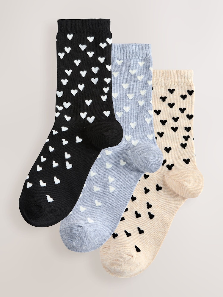 Black/White Hearts Hearts Ankle Socks 3 Pack - Image 1 of 6 Black/White Hearts Hearts Ankle Socks 3 Pack - Image 1 of 6