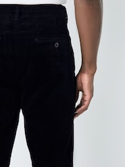 Navy Regular Tapered Fit Corduroy Single Pleated Trousers - Image 3 of 10