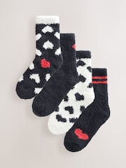 Black/White Red Hearts - Pack de 4 pares de calcetines tobilleros abrigados - Imagen 1 de 7
