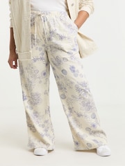 Simply Be Cream Tie Waist Wide Leg Linen Trousers - Image 1 of 5