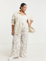 Simply Be Cream Tie Waist Wide Leg Linen Trousers - Image 4 of 5