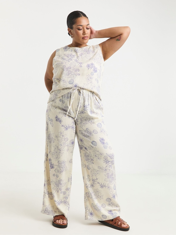 Simply Be Cream Tie Waist Wide Leg Linen Trousers - Image 5 of 5