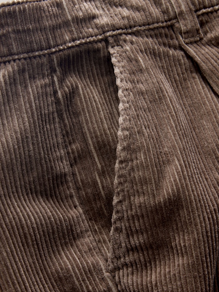 Tan Brown Regular Tapered Fit Corduroy Single Pleated Trousers - Image 3 of 3