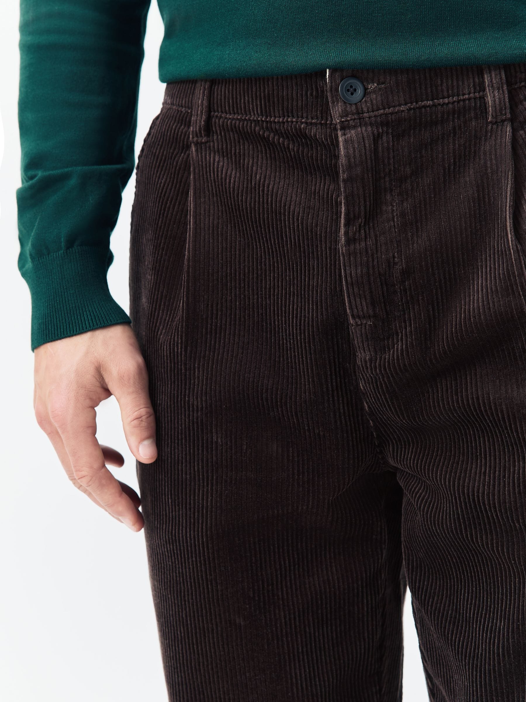 Buy Brown Regular Tapered Fit Corduroy Single Pleated Trousers