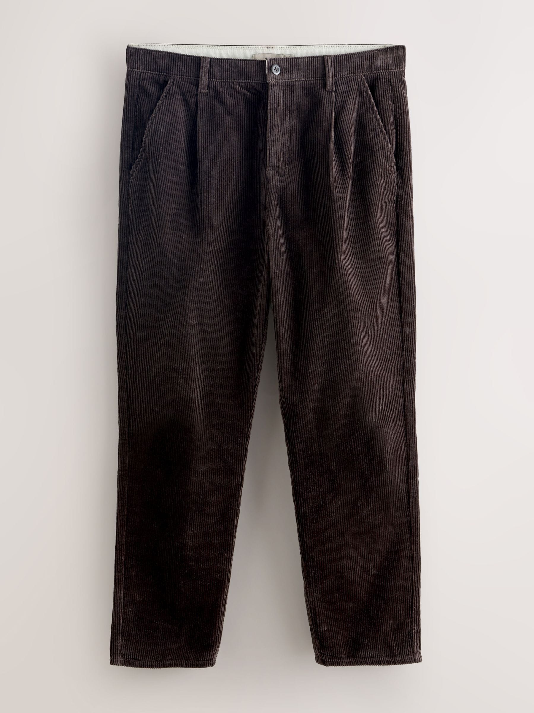 Buy Brown Regular Tapered Fit Corduroy Single Pleated Trousers