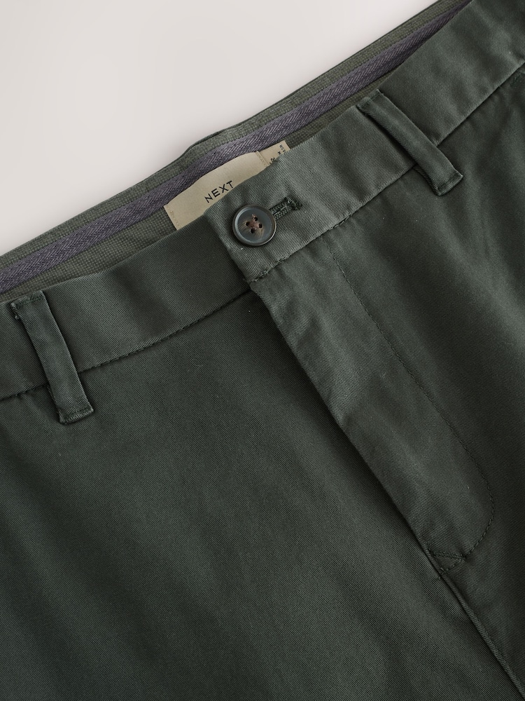 Dark Green Straight Fit Stretch Chinos Trousers - Image 2 of 4 Dark Green Straight Fit Stretch Chinos Trousers - Image 2 of 4