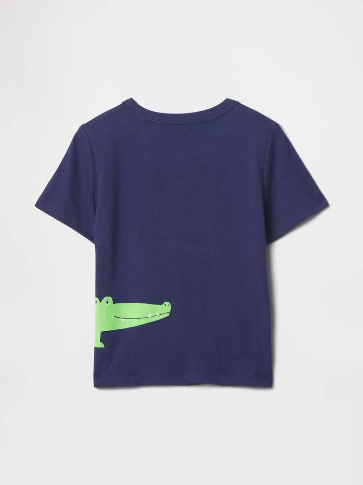 Темно-синий с принтом "крокодил" - Gap Short Sleeve Graphic T-Shirt (4-13yrs) - Image 2 of 2