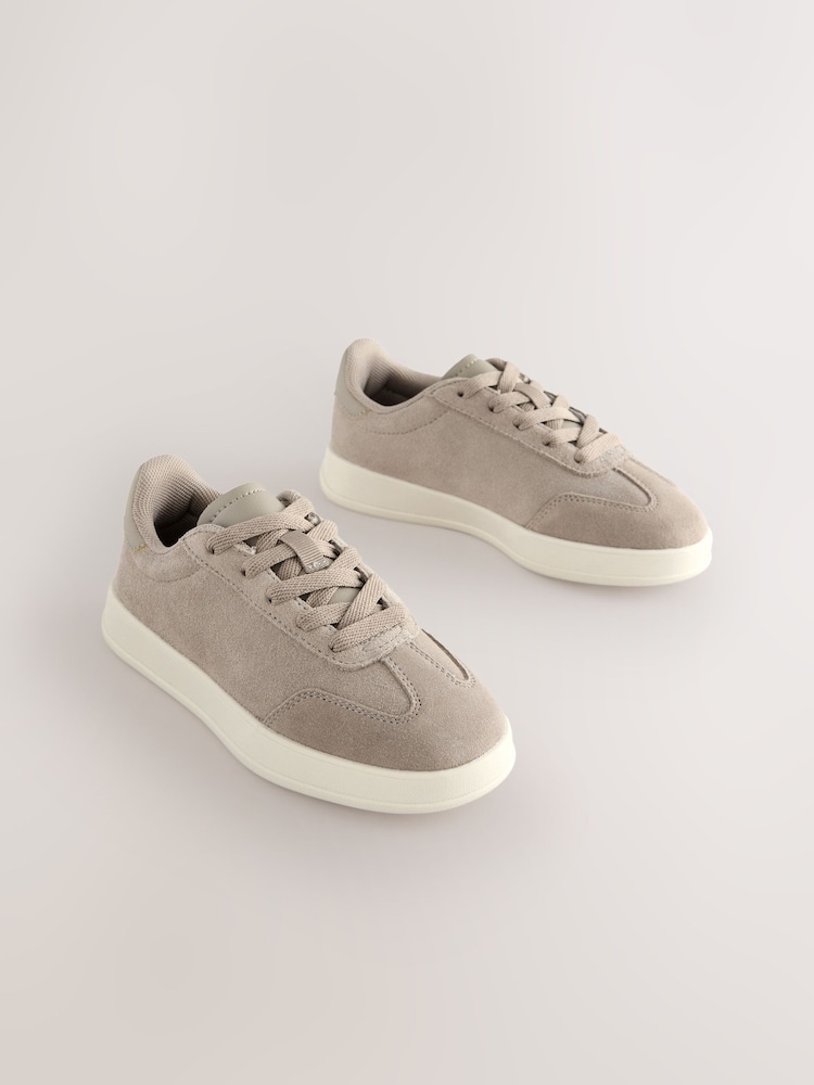 Neutral Suede Lace Up Smart Trainers - Image 1 of 5