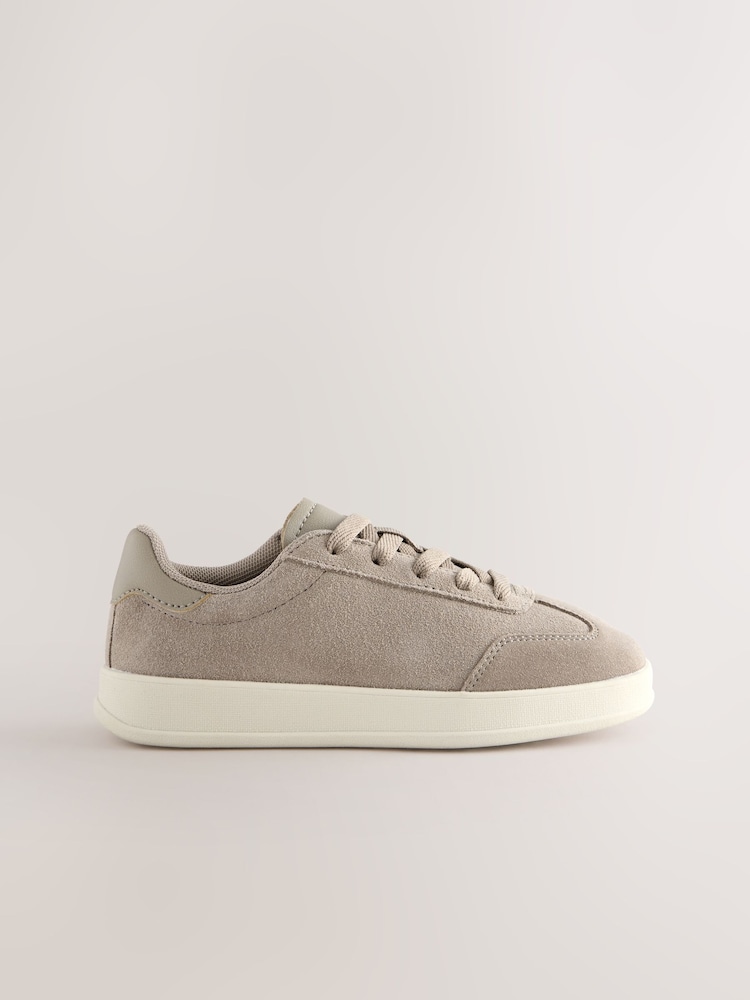 Neutral Suede Lace Up Smart Trainers - Image 2 of 5