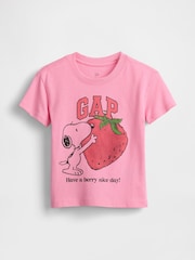 Gap Pink Strawberry Snoopy Short Sleeve T-Shirt (6mths-5yrs) - Image 1 of 2