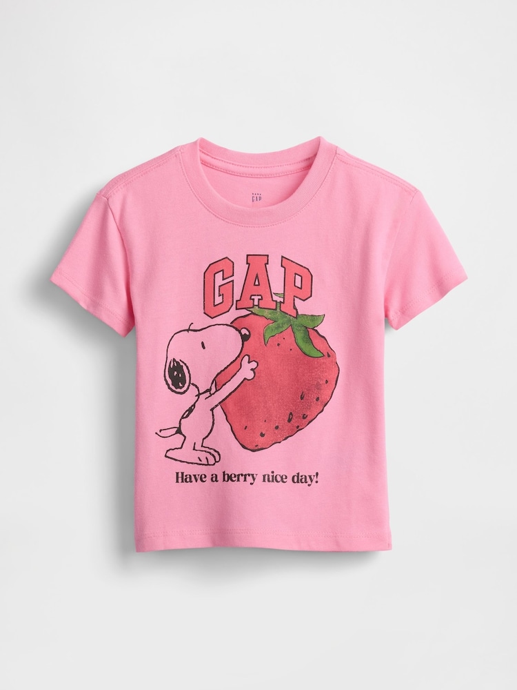 Gap Pink Strawberry Snoopy Short Sleeve T-Shirt (6mths-5yrs) - Image 1 of 2