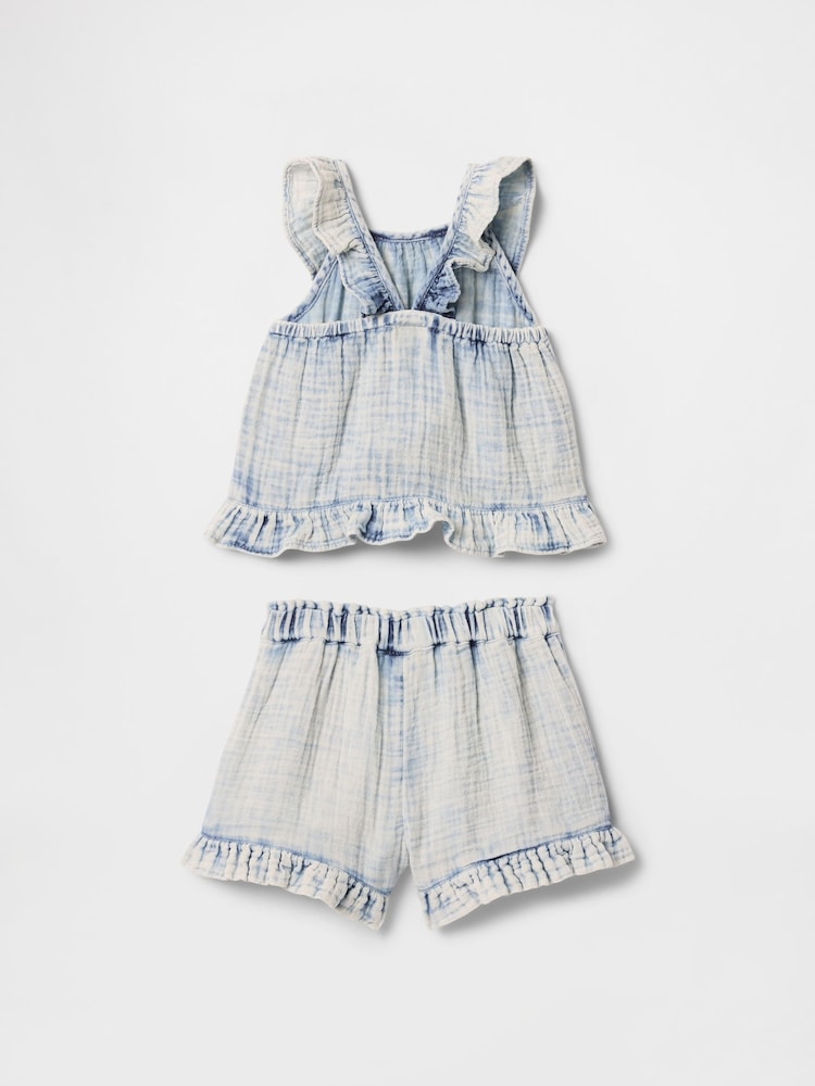 Gap Blue Crinkle Gauze Denim Ruffle Set (6mths-5yrs) - Image 2 of 3