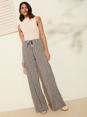 Friends Like These Chocolate Stripe Crinkle Jersey Wide Leg Trousers - Image 1 of 5