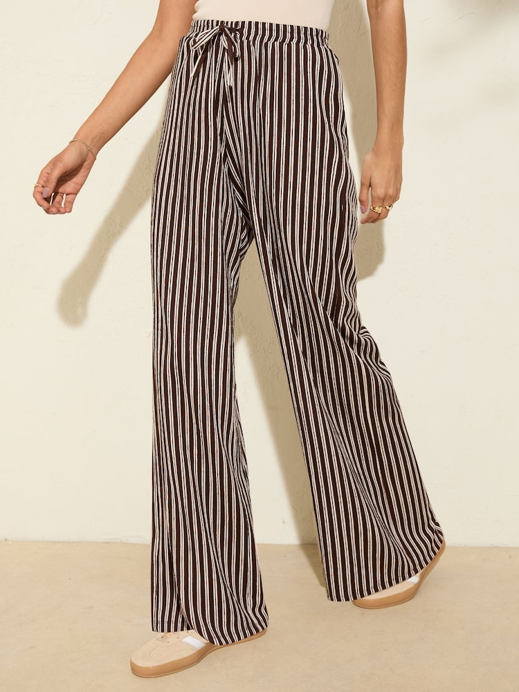 Friends Like These Chocolate Stripe Crinkle Jersey Wide Leg Trousers - Image 2 of 5