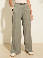 Friends Like These Khaki Stripe Crinkle Jersey Wide Leg Trousers - Image 1 of 4