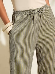 Friends Like These Khaki Stripe Crinkle Jersey Wide Leg Trousers - Image 2 of 4