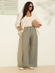 Friends Like These Khaki Stripe Crinkle Jersey Wide Leg Trousers - Image 3 of 4