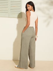 Friends Like These Khaki Stripe Crinkle Jersey Wide Leg Trousers - Image 4 of 4