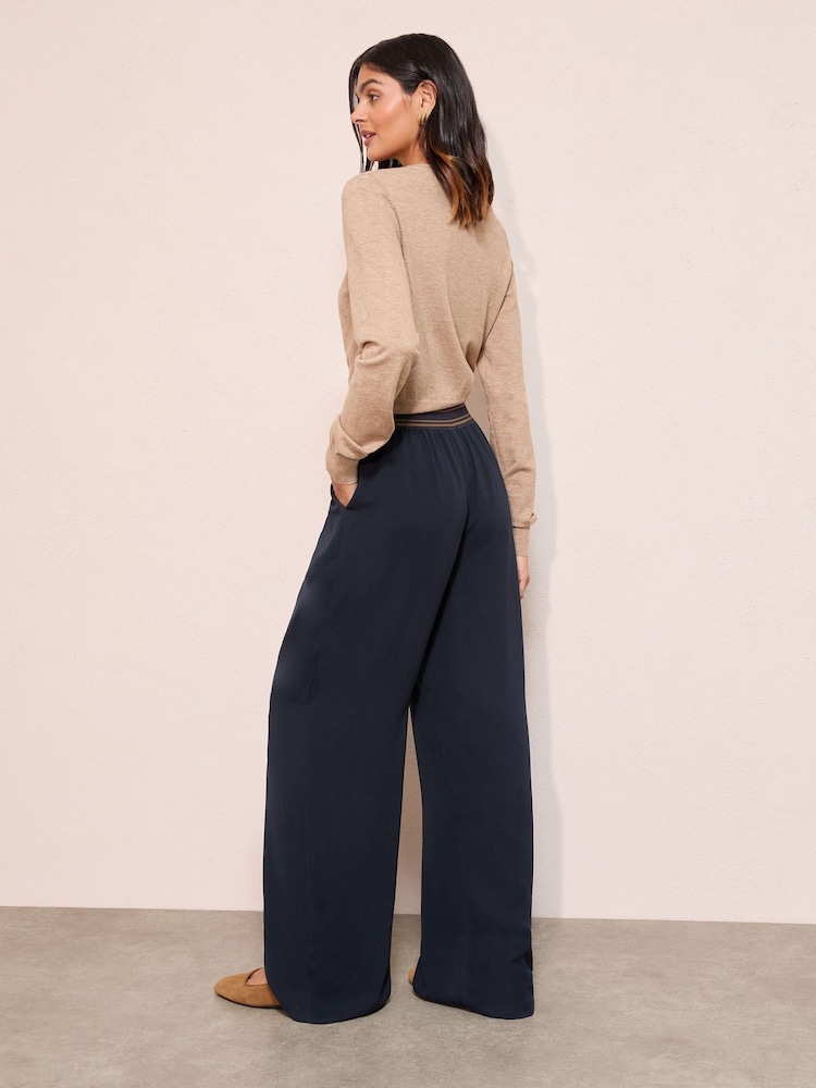 Friends Like These Navy Stripe Elasticated Waist Trousers - Image 2 of 4 Friends Like These Navy Stripe Elasticated Waist Trousers - Image 2 of 4