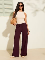 Friends Like These Burgundy Red Crinkle Jersey Wide Leg Trousers - Image 1 of 4