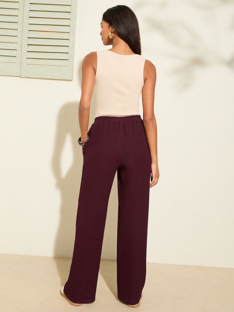 Friends Like These Burgundy Red Crinkle Jersey Wide Leg Trousers - Image 4 of 4