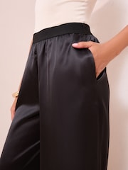 Friends Like These Black Palazzo Super Wide Leg Satin Trousers - Image 2 of 4