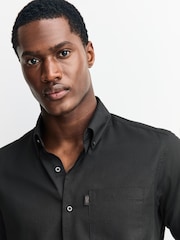 Black Slim Fit Button Down Easy Iron Oxford Shirt - Image 4 of 7