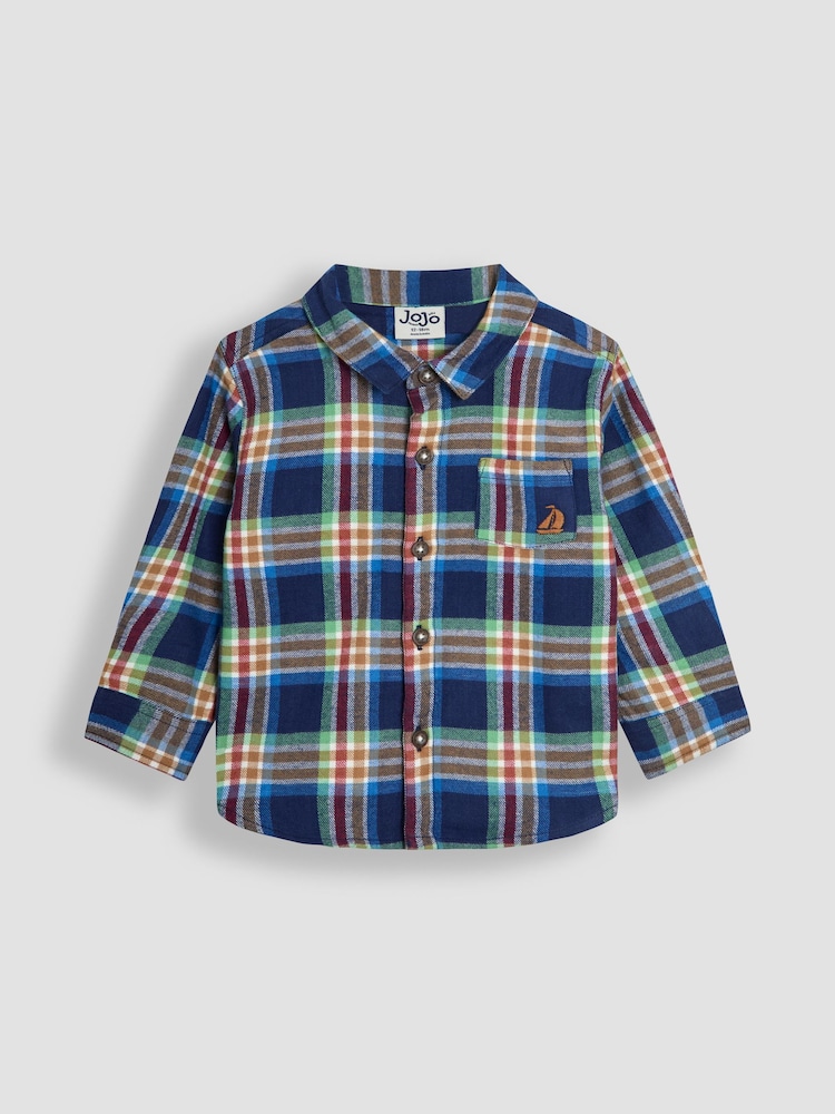 JoJo Maman Bébé Navy Blue Brushed Shirt - Image 1 of 3