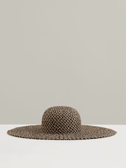 Reiss Black/Natural Sonia Straw Basket-Weave Sun Hat - Image 1 of 5