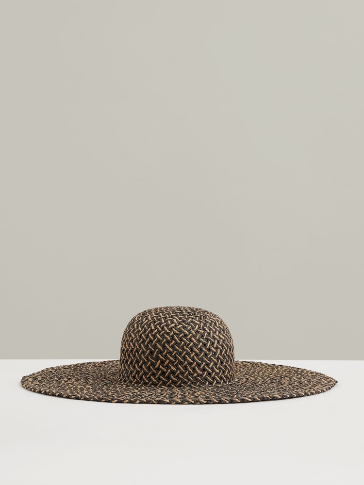 Reiss Black/Natural Sonia Straw Basket-Weave Sun Hat - Image 1 of 5