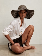 Reiss Black/Natural Sonia Straw Basket-Weave Sun Hat - Image 2 of 5